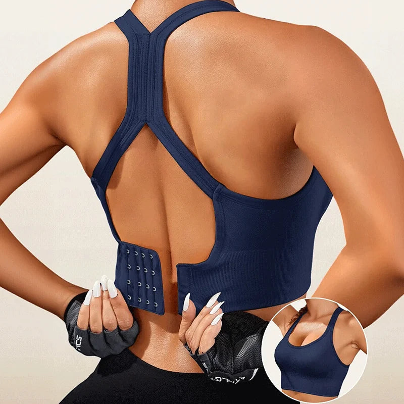 INTIMO SECRETS Women’s High-Impact Backless Sports Bra – Gathered, Breathable Fitness Top