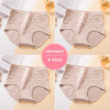 Plus Size M-5XL 4Pcs/Set High Waist Cotton Panties Women Body Shaper Underwear Soft Print Girls Briefs Slimming Female Lingerie