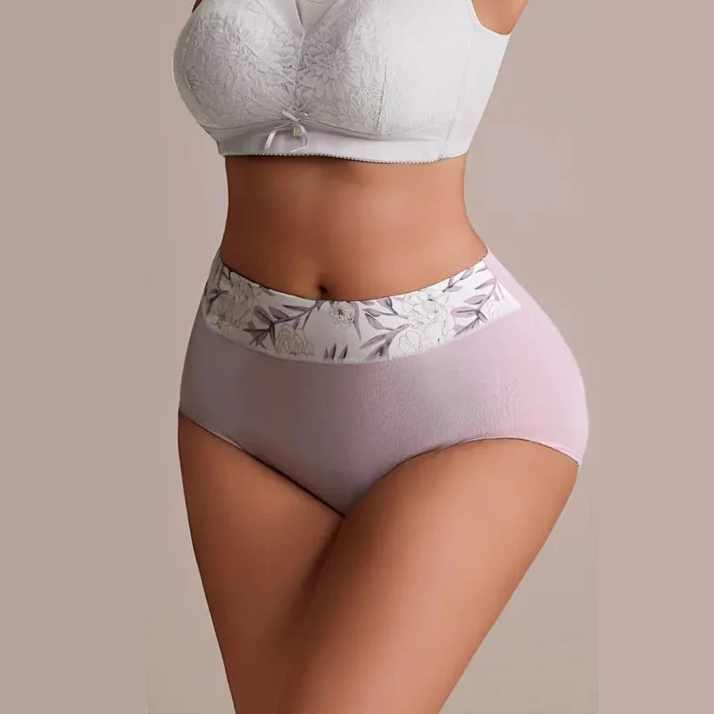 4PCS High Waist Women's Panties Breathable Cotton Panty Lovely Print Ladies Underwear Plus Size Female Lingerie Girls Briefs