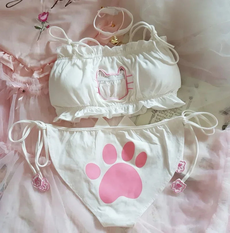 INTIMO SECRETS Japanese Anime Cat Girl Cosplay Bra & Panties Set for Women