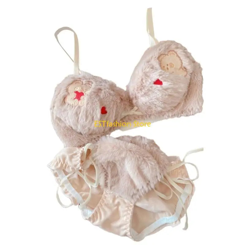 INTIMO SECRETS Anime Bear Plush Bra & Tie-Side Panty – Furry Lingerie Set