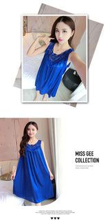 Summer Imitation Silk Nightgowns Women 2025 Sexy Sleepwear Nightwear Female  Spaghetti Strap Underwear Lace Breathable Homewear