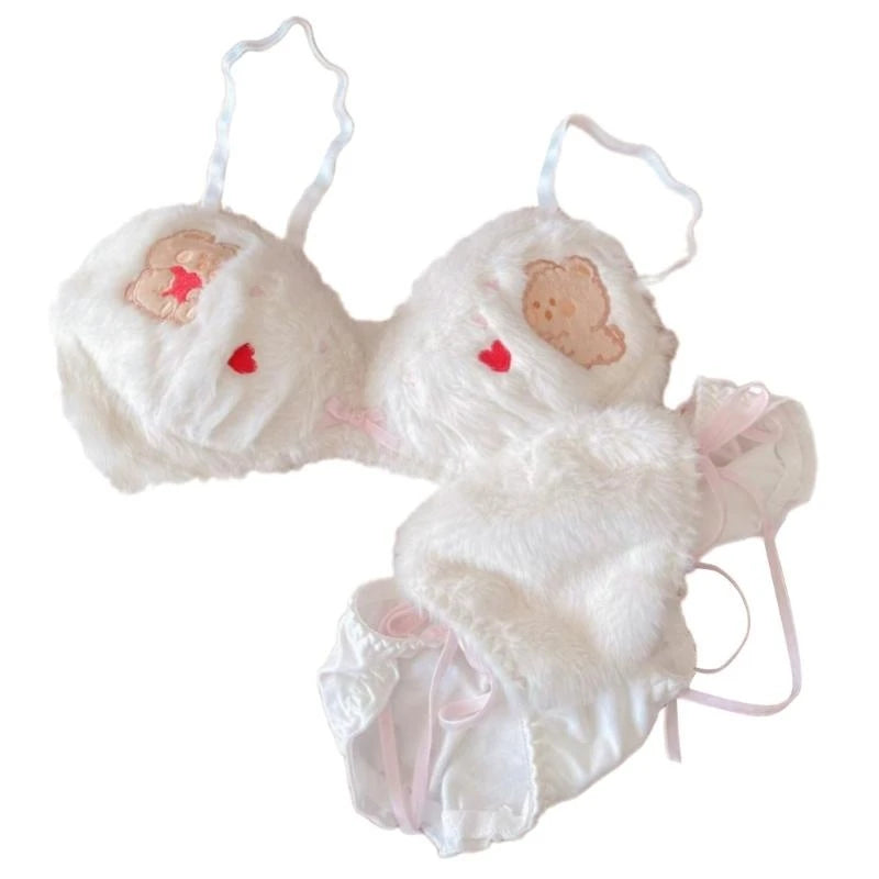 INTIMO SECRETS Anime Bear Plush Bra & Tie-Side Panty – Furry Lingerie Set