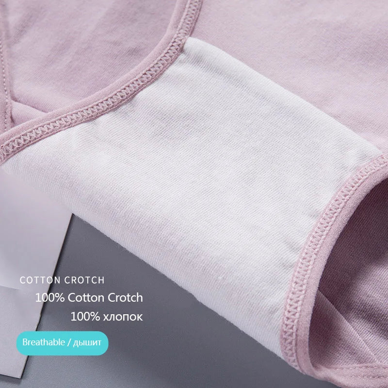 4PCS High Waist Women's Panties Breathable Cotton Panty Lovely Print Ladies Underwear Plus Size Female Lingerie Girls Briefs