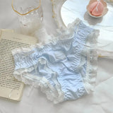 Kawaii Lingerie Lace Underwear Women Girls Blue Pink Ruffles Panties Briefs Japanese Sexy Cute Thongs Lolita Panty