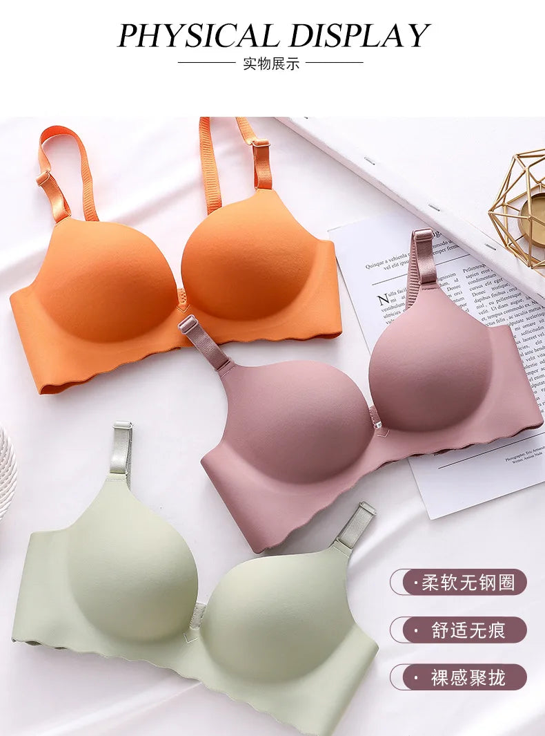 Sexy Push Up Bra Corset Wireless One-Piece Breathable Underwear Gathered Uphold Bra Set for Women Lingerie Seamless Bralette