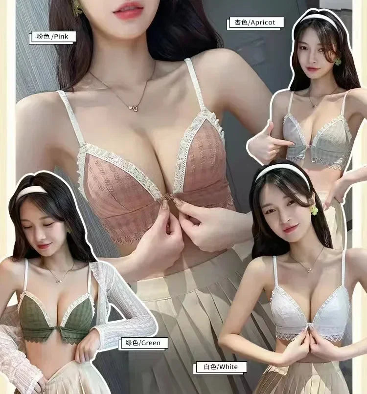 Front Button Wireless Bralette for Women – Lightweight Push-Up Comfort Bra