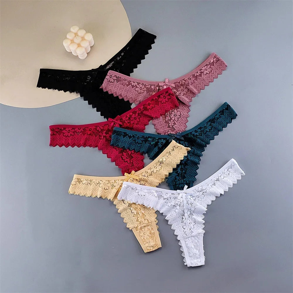 INTIMO SECRETS 3PCS Lace Thongs – Transparent Mid-Waist G-Strings Plus Size