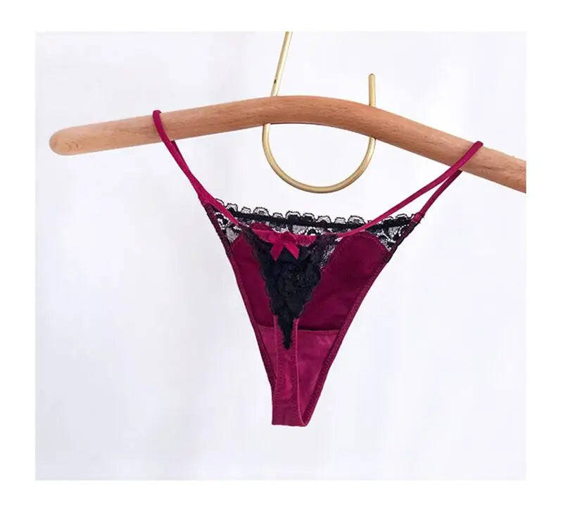 INTIMO SECRETS Embroidered Lace Thong – Seamless Satin T-Back G-String