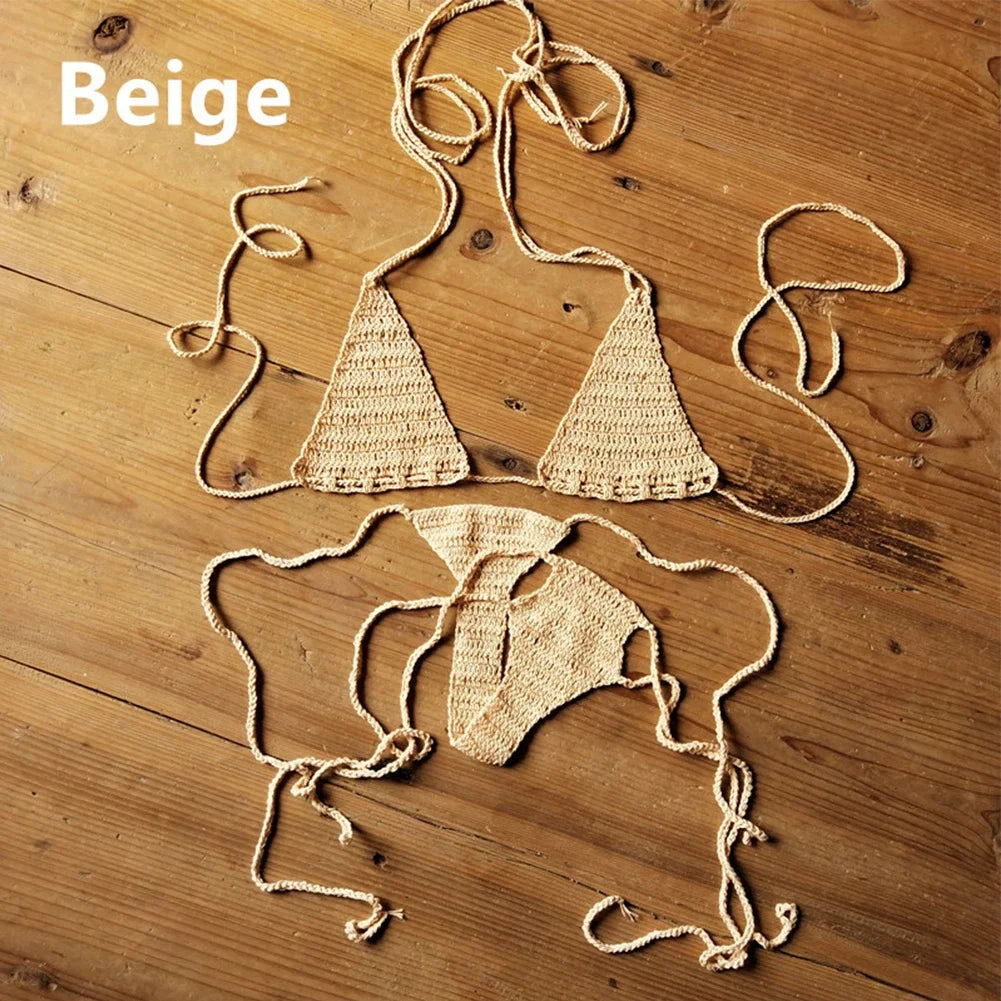 INTIMO SECRETS Women’s Hand-Crochet Bikini Set – Sexy Bohemian Beach Swimwear, Cotton Sportswear Accessories
