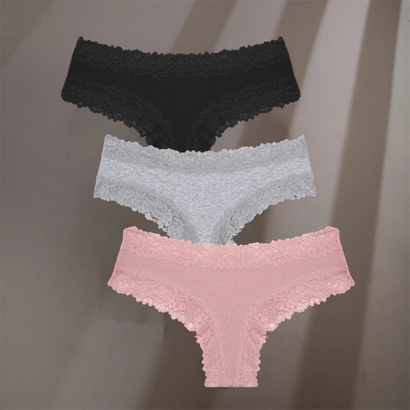 INTIMO SECRETS 3-Pack Women’s Floral Lace Cotton Panties – Sexy Soft Briefs S-XL