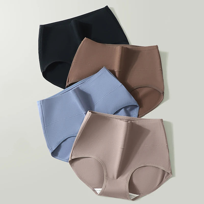 4Pcs High Waist Women Panties Body Shaper Underwear Cotton Sexy Ladies Briefs Slim Panty Breathable Solid Color Ladies Lingerie