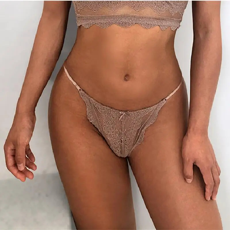 INTIMO SECRETS Adjustable Lace Thong - Sexy Transparent Half-Wrap T-Back