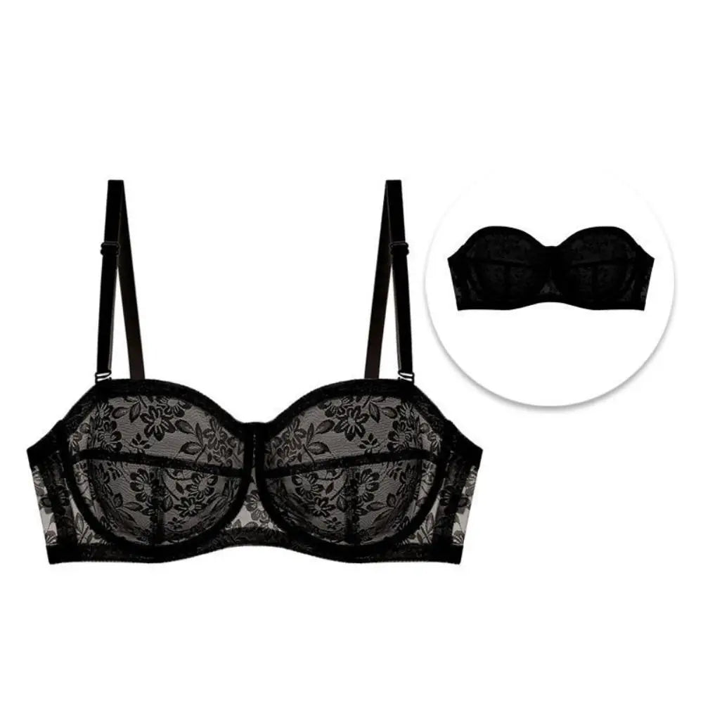 INTIMO SECRETS Women’s Mesh Lace Transparent Bra – Seamless Push-Up Invisible Lingerie for Wedding