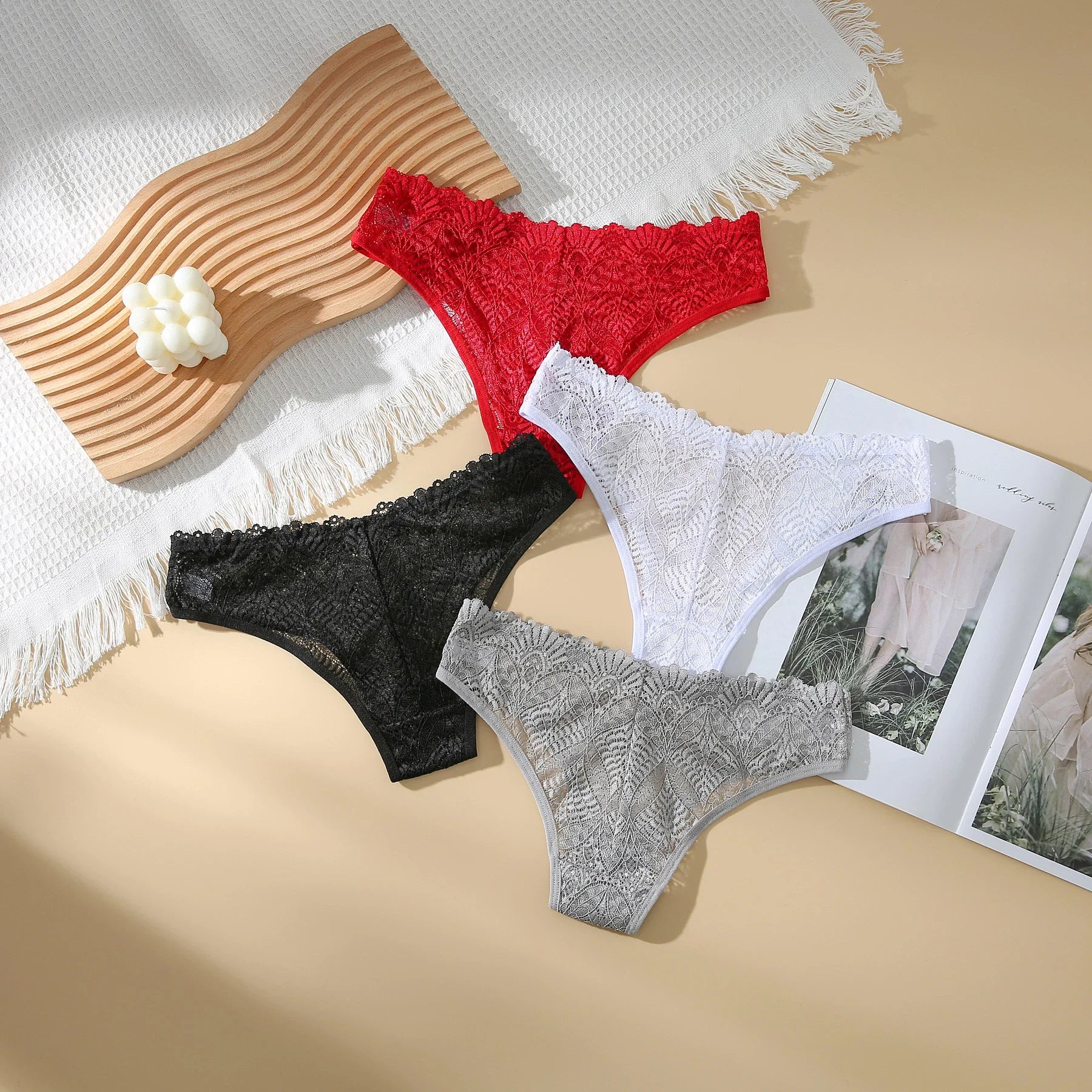 INTIMO SECRETS Women’s Low-Waist Hollow Lace Embroidered Panties – Summer Breathable