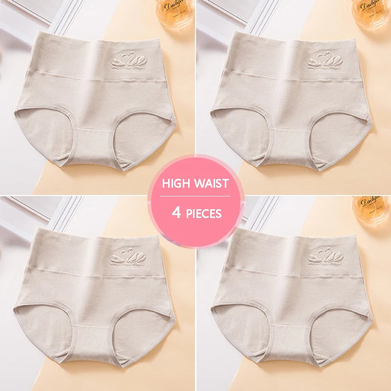 INTIMO SECRETS 4PCS High Waist Cotton Panties – Plus Size Women’s Lingerie