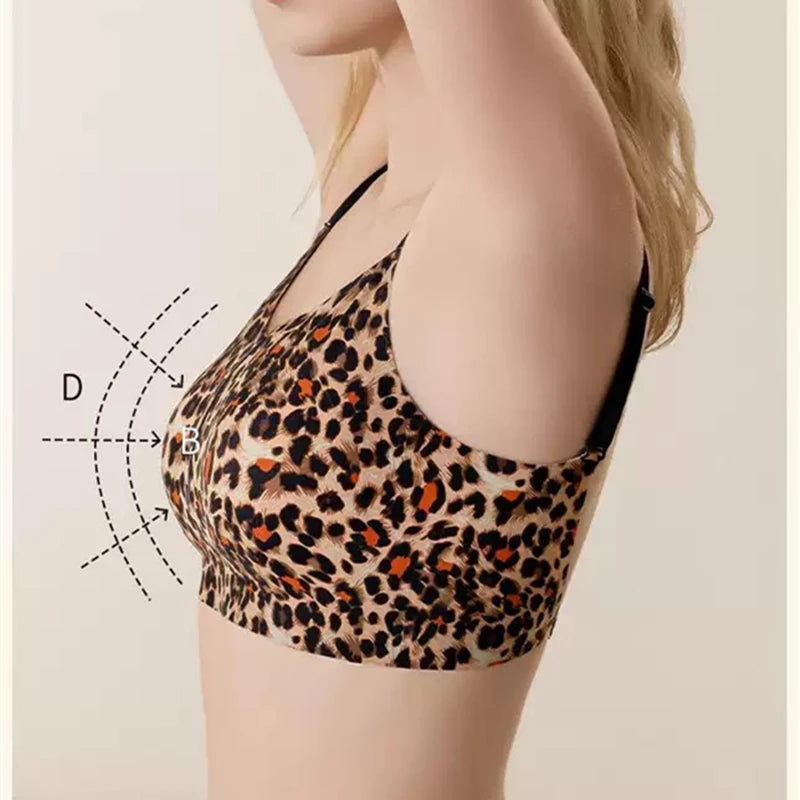 INTIMO SECRETS Leopard Print Push-Up Bra – Sexy Thin Style Wireless Lingerie for Women