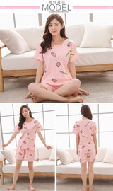 Women Thin Cute Sleepwear 2PCS Shirt Shorts Pajamas Set Nightwear Cartoon Intimate Lingerie Pyjamas Female Homewear Gift Tops