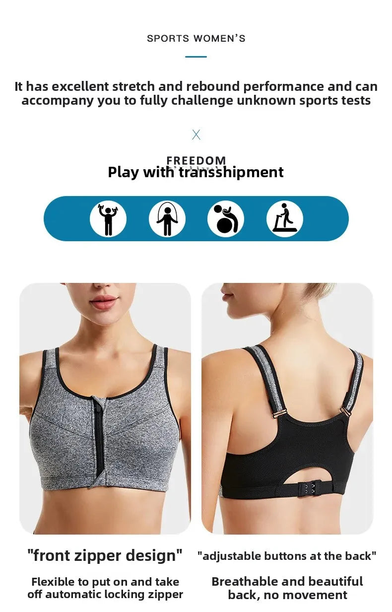 INTIMO SECRETS Women’s Shockproof Sports Bra – Front Zipper Yoga Vest