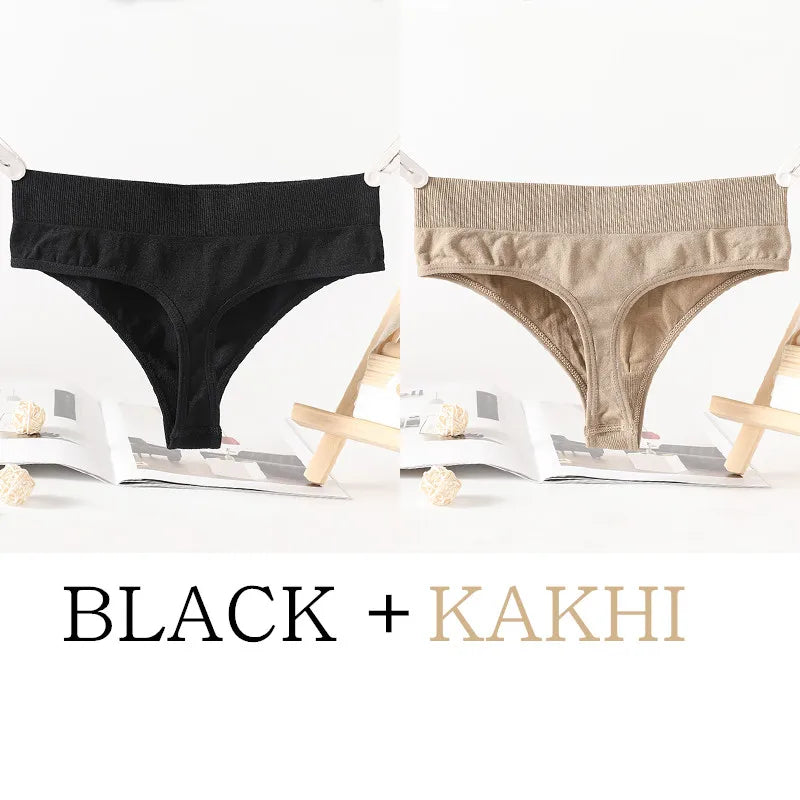 2PCS/Set Seamless G-String Panties Women Thongs Sexy Panty Lingerie Solid Color Female High Waist Thongs Women's Underwear