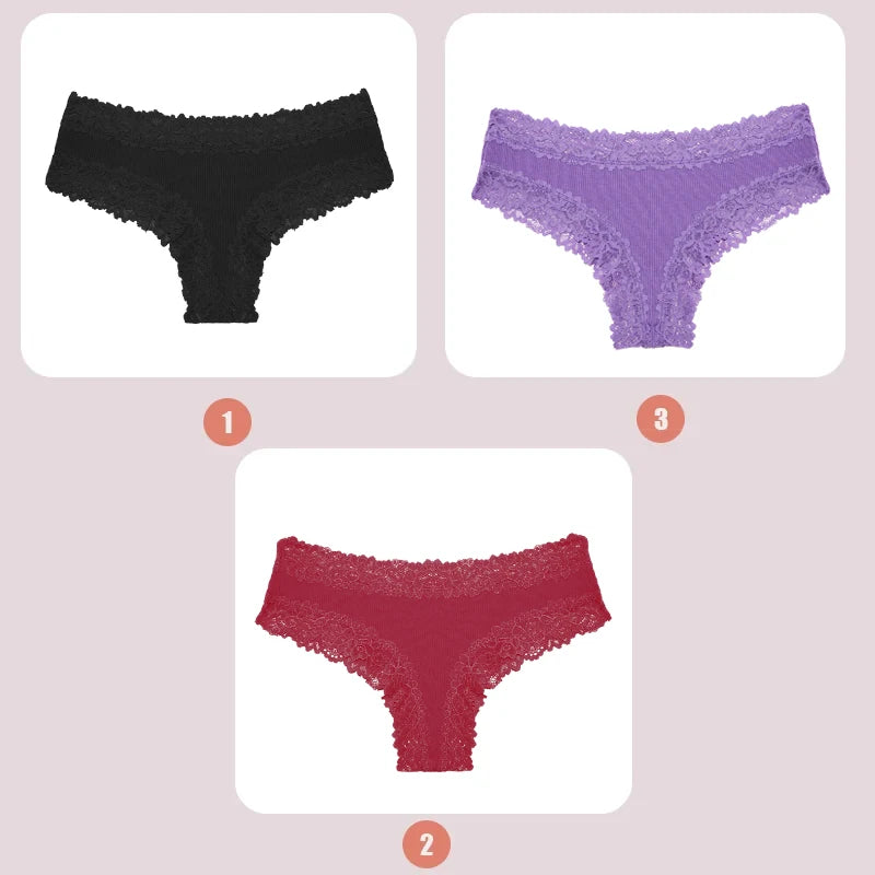 INTIMO SECRETS 3-Pack Lace Cotton Panties – Low Waist Plus Size Women