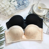 INTIMO SECRETS Women’s Sexy Strapless Bra – Black Lace Seamless Push-Up Invisible Bralette