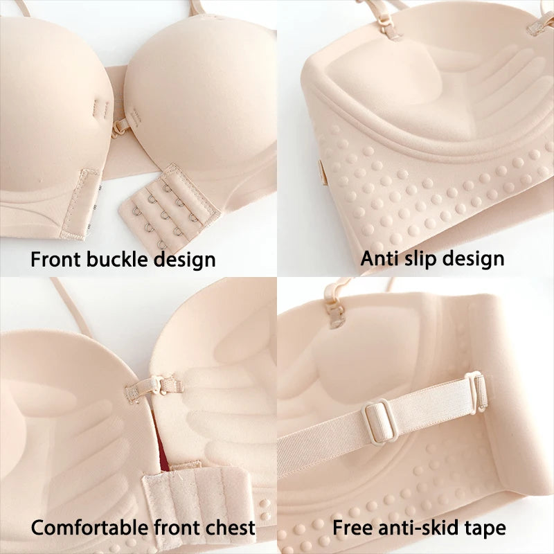 FINETOO 1PCS Women's Push-up Strapless Bras Front Buckle Brassiere Sexy Girls Small Chest Underwear Front Closure Sexy Bra