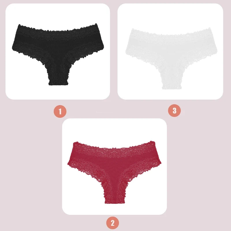 INTIMO SECRETS 3-Pack Lace Cotton Panties – Low Waist Plus Size Women