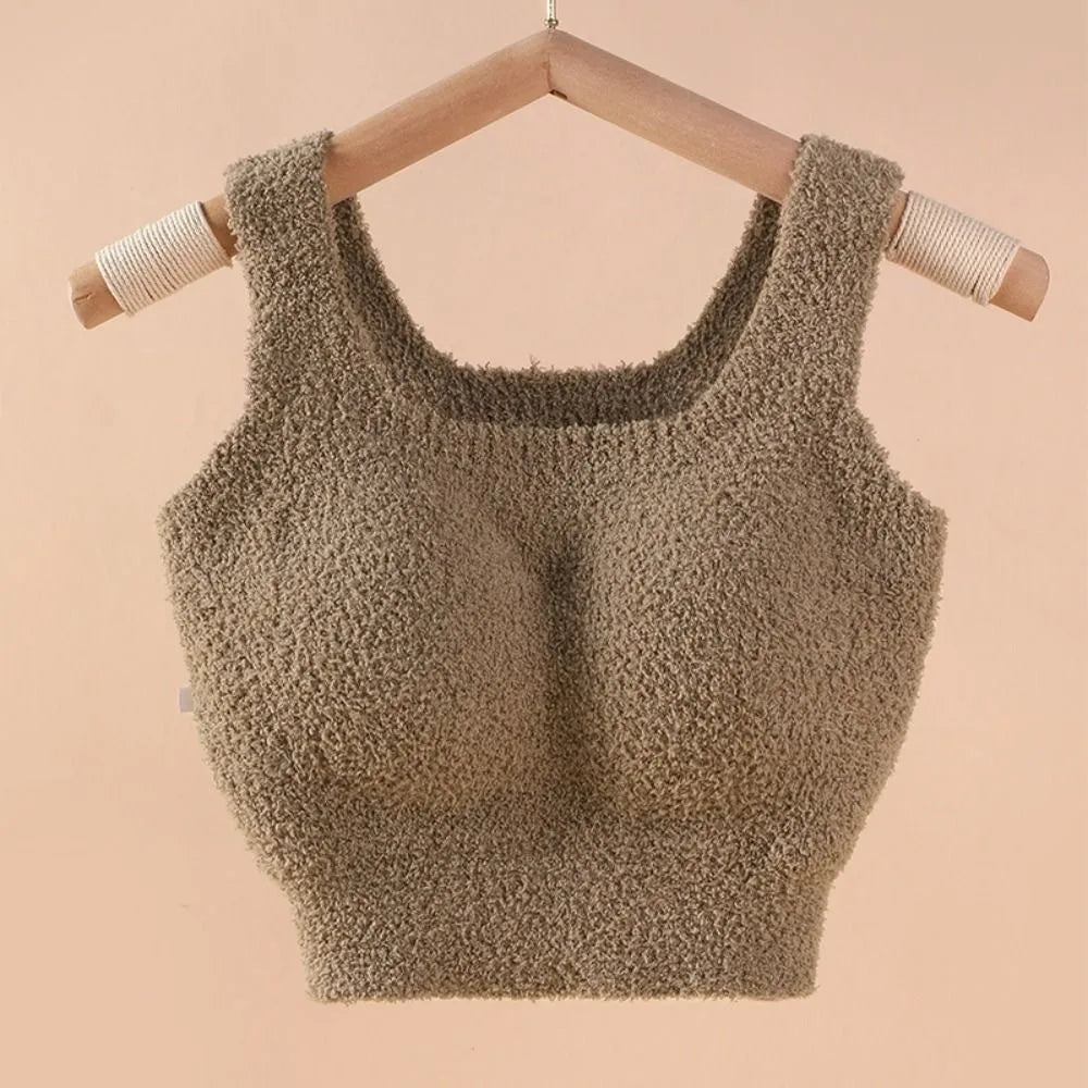 INTIMO SECRETS Winter Warm Fleece Bralette – Padded Thermal Crop Top