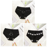 3 Pcs Cartoon Print Black Plus Size Triangle Underwear Cotton Panties Women's Breathable Soft Lingerie Girls Female Underpants