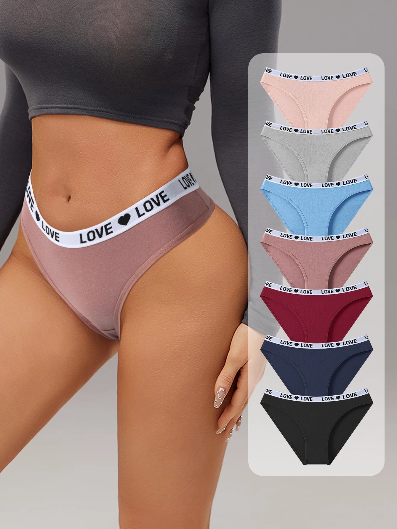 INTIMO SECRETS 7-Pack Women’s Low-Waist Cotton Panties with Letter Waistband