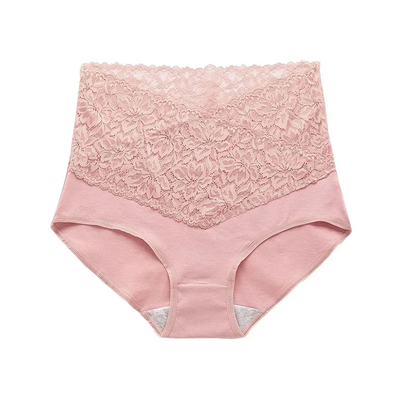 INTIMO SECRETS High Waist Cotton Briefs - V-Neck Lace Abdomen Control
