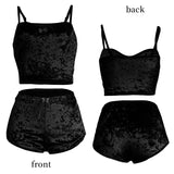 Women's Sexy Suspender Sleepwear Set Black Gold Velvet Two-Piece Set Suspender Home Women's Sleepwear Set