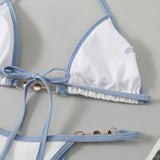 INTIMO SECRETS Women Contrast Halter Bikini Set Deep V Pearl Swimwear