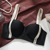 Seamless Letter Print Push Up Bras for Women Without Steel Rings Trendy Underwear Anti-Slip Small Chest Bra Adjustable Straps