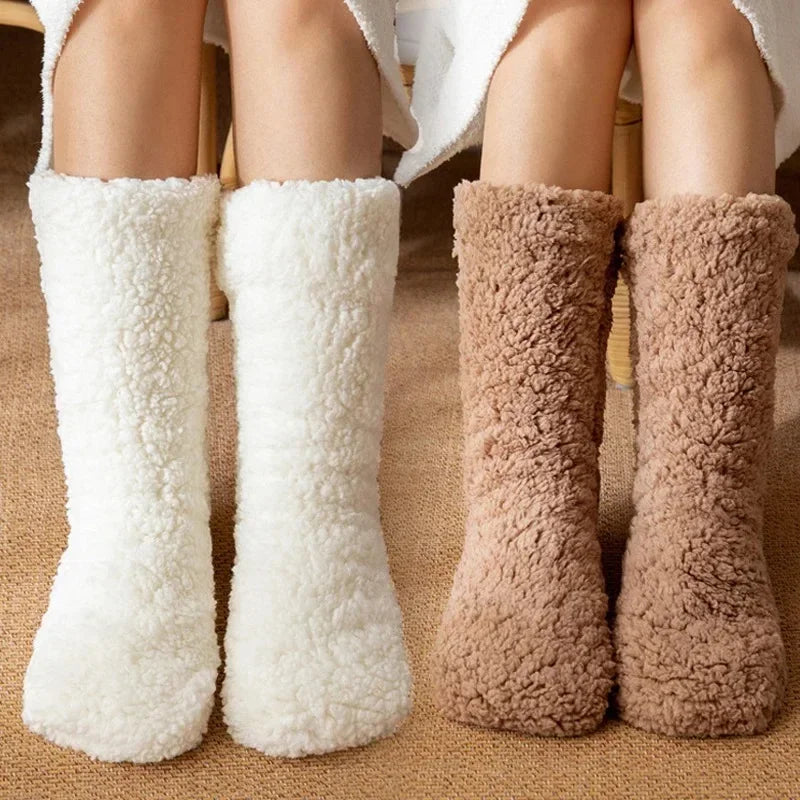Thickened Winter Woven Thermal Cashmere Floor Socks Women's Carpet Home Plus Velvet Sleep Socks Slippers Leg Cover
