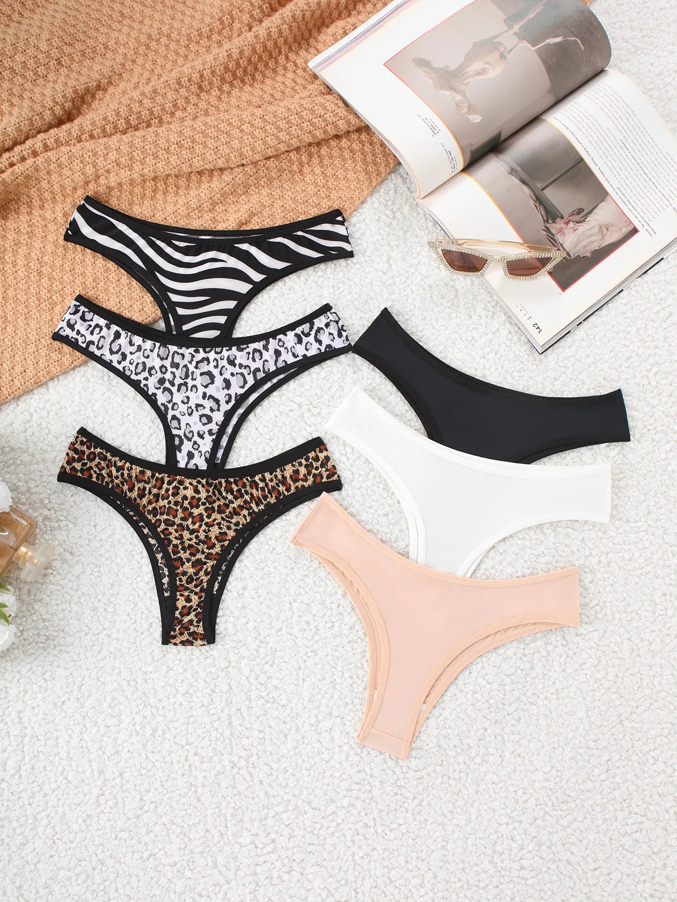 INTIMO SECRETS Women’s Leopard-Print Thong – Low-Waist Ice Silk Seamless G-String Panties