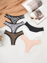 INTIMO SECRETS Women’s Leopard-Print Thong – Low-Waist Ice Silk Seamless G-String Panties