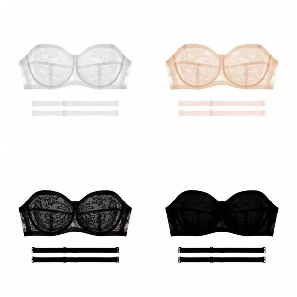 INTIMO SECRETS Women’s Mesh Lace Transparent Bra – Seamless Push-Up Invisible Lingerie for Wedding
