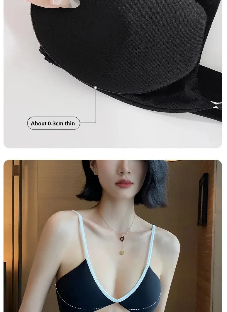 Women's Thin Summer French Style Sexy Deep U Shell Cup Bra Wireless Seamless Fashionable Underwear Comfortable Home Clothes