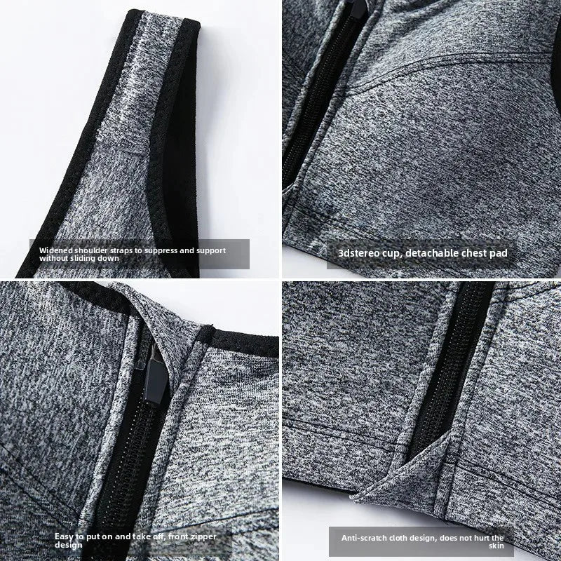 INTIMO SECRETS Women’s Shockproof Sports Bra – Front Zipper Yoga Vest