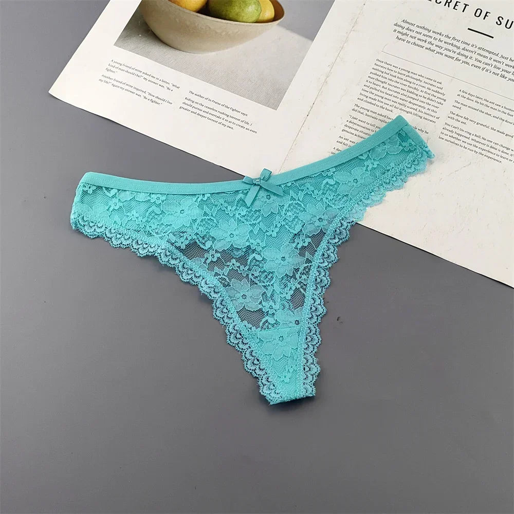 INTIMO SECRETS Plus Size Lace Cotton Thongs – Seamless T-Back G-String Underwear for Women 3PC