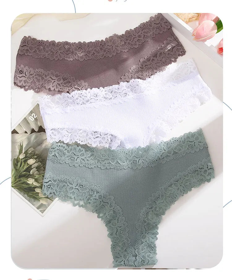 INTIMO SECRETS 3-Pack Women’s Floral Lace Cotton Panties – Sexy Soft Briefs S-XL