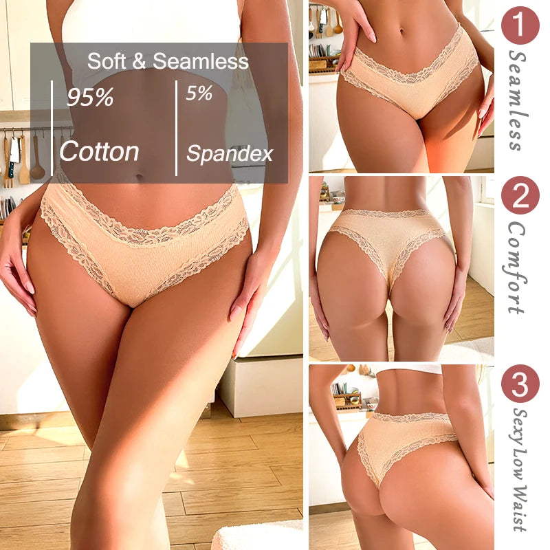 4Pcs/Set Women's Cotton Panties Lace Sexy Brazilian Pants Floral Lace Underwear Trendy Patchwork Briefs  Female Soft Underpants