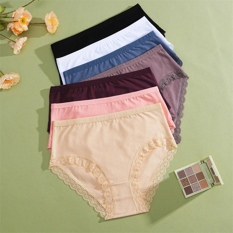 INTIMO SECRETS 3PCS Cotton Lace Panties – Plus Size Women’s Mid-Waist Lingerie