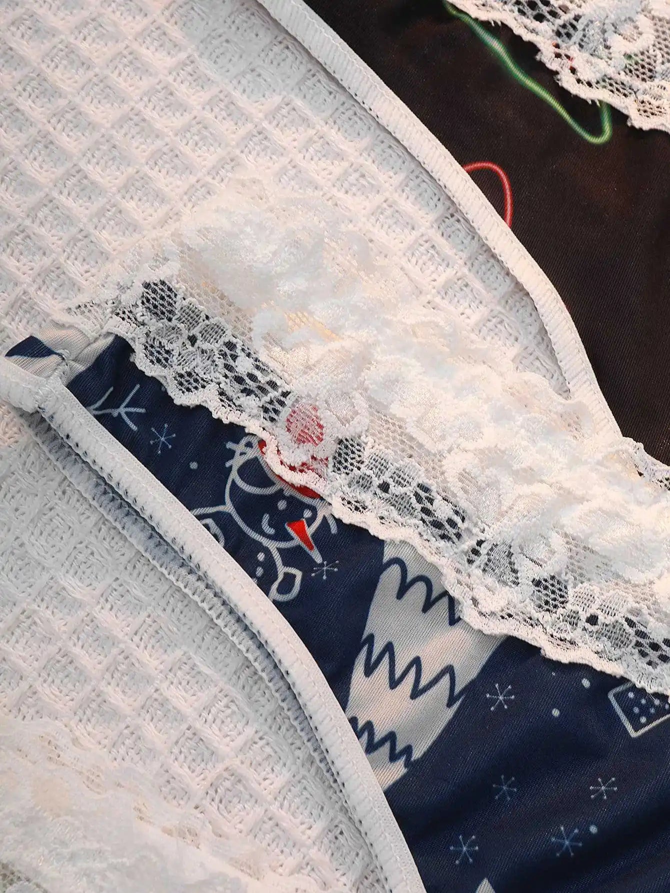 INTIMO SECRETS Sexy Christmas Print G-String – Festive Lace Thong & Breathable Soft Holiday Lingerie