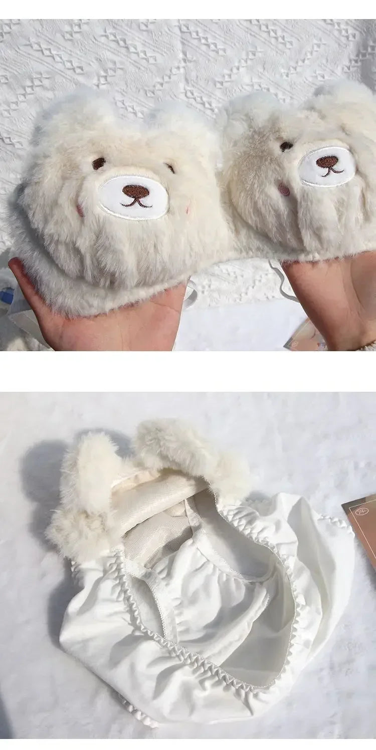 Japanese Cute Girl Plush Underwear Autumn And Winter Japanese Bra Set Without Underwire Warm