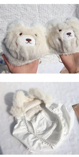 Japanese Cute Girl Plush Underwear Autumn And Winter Japanese Bra Set Without Underwire Warm