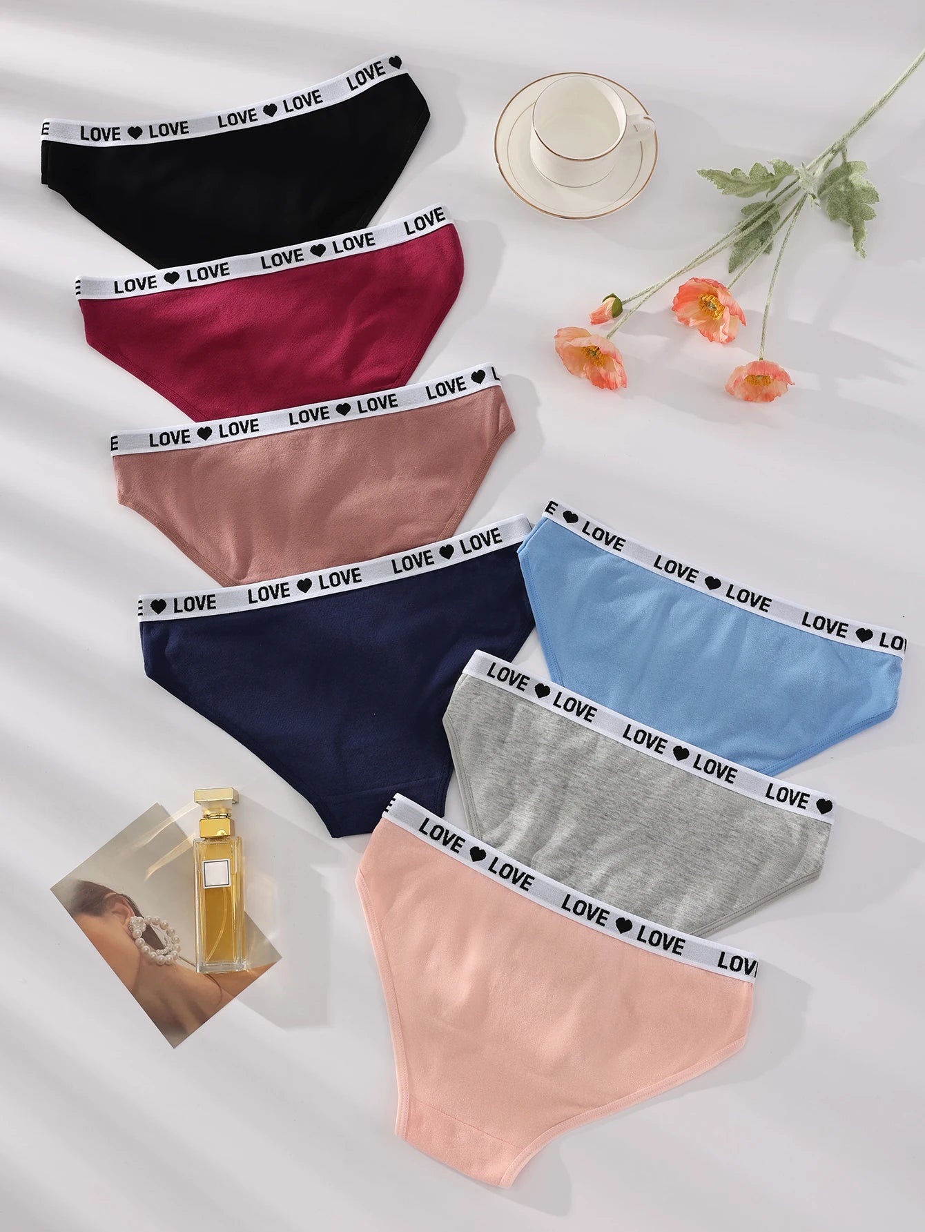 INTIMO SECRETS 7-Pack Women’s Low-Waist Cotton Panties with Letter Waistband