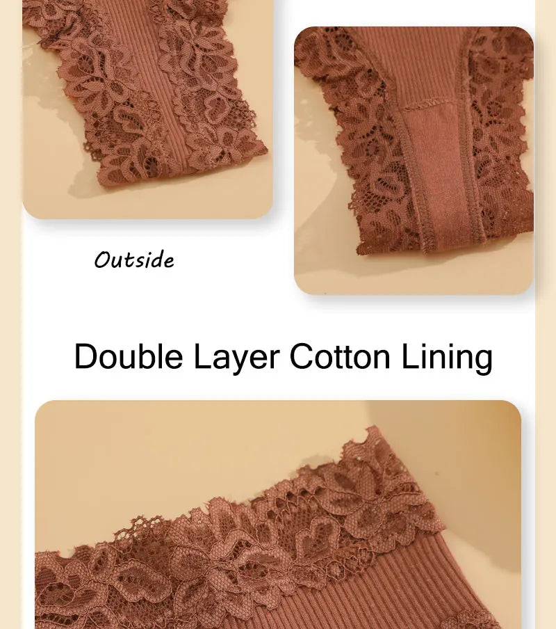 INTIMO SECRETS 3PCS Lace Cotton Thongs – Sexy Low-Rise Seamless G-String Underwear for Women S-XL